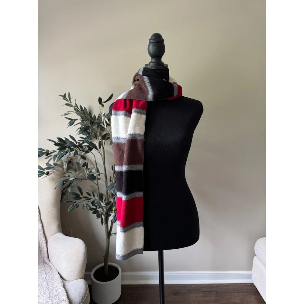 St Johns Bay Fleece Scarf Striped Red Brown Black Grey Cream Winter Accessory
